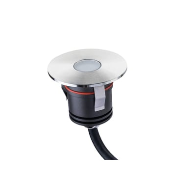 SG Armaturen Luna Deco Opal nedgravningsspot med børstet stålfront og sort hus, 24V.