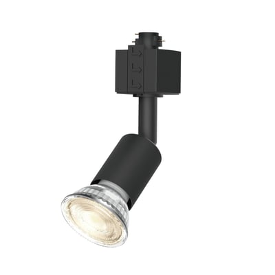 Sort Philips EasyLink Tobia-spotlampe til skinne med justerbart spothoved, set skråt forfra med lyskilden synlig.
