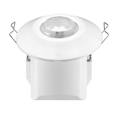 Casambi Basicdim 5DP 38rc trådløs sensor i hvid med metalophæng, klar til installation.