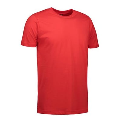 ID Identity Yes T-shirt i str. S og rød farve, vist forfra med rund hals og korte ærmer.