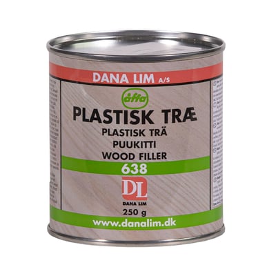 Dana Lim plastisk træmasse 638 i natur ses på en dåse med metal låg, set let oppefra.