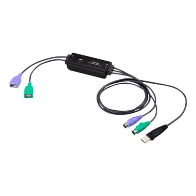 Aten CV10KM konverter fra USB til PS/2 til tastatur og mus, 80 cm, vist med en USB-A hanstik og PS/2 hunstik.