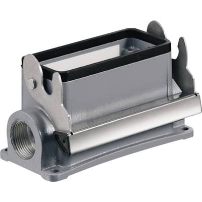 Weidmüller sokkelhus størrelse 6, grå metal, med 2xM25 indgange og en låsebøjle.