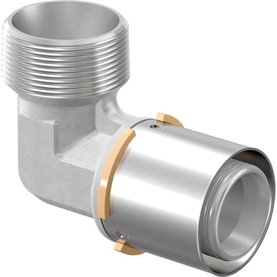 Uponor Presvinkel Unipipe, 90 grader, 40mm med 1 1/4" gevindnippel og forkromet messing finish.