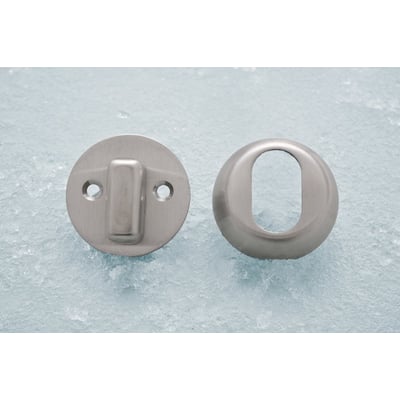Assa Abloy tilbehørssæt C/V C30 18 mm med vridergreb og rund cylinderring til oval cylinder, set forfra.
