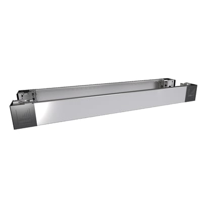 En Rittal Sokkelement VX for og bag, 1000x100 mm, fremstillet af rustfrit stål med synlige konstruktionsdetaljer i hjørnerne.