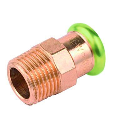 Unico overgangsnippel i messing til 42mm rør med 1 1/4" gevind og grøn EPDM O-ring.