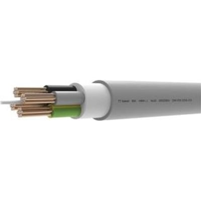 Halogenfrit installationskabel 4x10 mm² lysegrå med synlige kobberledere og isoleringslag. DCA-mærket kabel på 500m tromle.