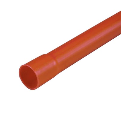 Emtelle kabelrør i orange PE-materiale med muffe til nem samling, 50mm udvendig diameter og 6 meters længde.