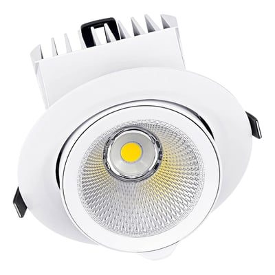 Hvid Ledvance Vario XR indbygningsspot med synlig reflektor, LED-lyskilde og køleribber set skråt forfra.