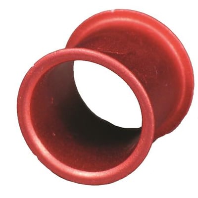 Tæt på ETI D01 pasring i rød, viser den bredere flange og den indre diameter for 10A sikring.