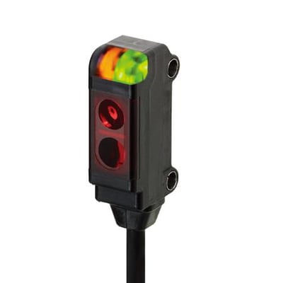 Omron E3T-SL21 fotoelektrisk sensor med en detektionsafstand på 30 mm, NPN-udgang og et 2 meter kabel.