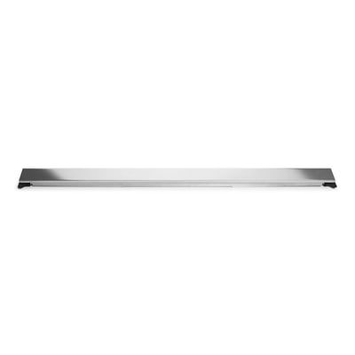 Unidrain HighLine panel i håndpoleret rustfri stål, med en længde på 1200 mm, præsenteret fladt på en hvid baggrund.