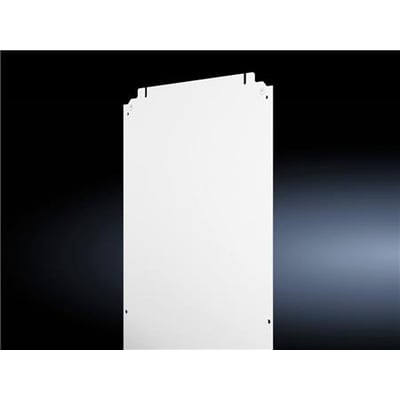 Rittal montageplade KX i hvid, måler 175x185 mm, med monteringshuller og kliksystem. Sort baggrund.