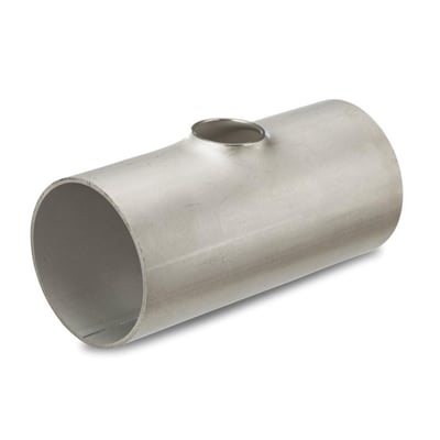 Rustfrit T-stykke, trukket, reduceret, 4404 med dimensioner 254,0x129,0x2,0 mm, egnet til svejsning og EN 10253-3/4 standarder.