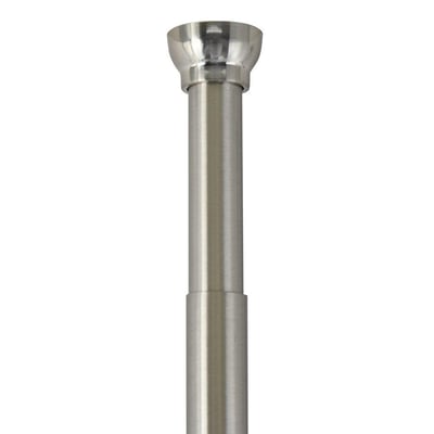 Børstet aluminium forhængsstang med teleskopfunktion, justerbar fra 125-220 cm, vist på hvid baggrund.