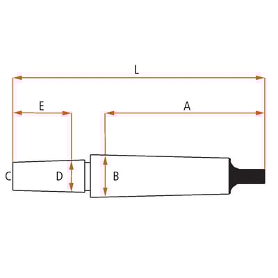 Diesella indstiksdorn MK 2 / B18 med målillustration, viser dimensioner L, A, B, E, D og C.