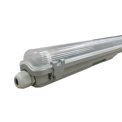 Hvidt V-TAC T8 LED-armatur med gennemsigtigt dæksel og kabelgennemføring, beregnet til ét 150 cm LED-rør.