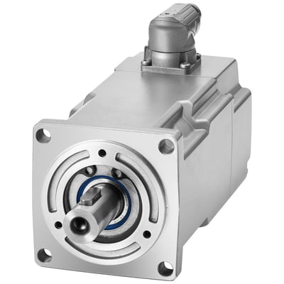 Siemens SIMOTICS S-1FK2 CT servomotor i sølv metal med et drejeligt stik på toppen og en synlig aksel med leje.