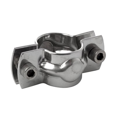Rørholder i rustfrit AISI 304 stål, 33,7 mm diameter uden skaft, med sekskantskruer.
