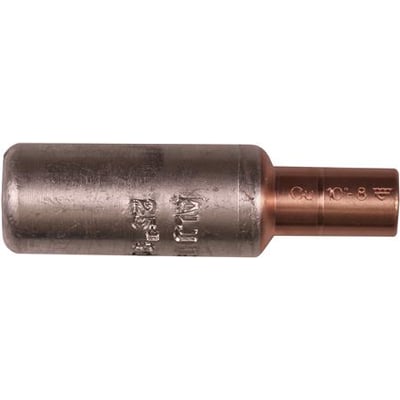 Elpress Al/Cu-samlemuffe AKS16-10 i bimetal til 16 mm² aluminium og 10 mm² kobber kabel med markeringer.