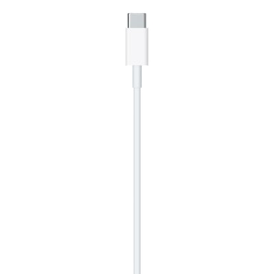 Apple USB-C til Lightning-kabel, 1 meter langt, hvidt, med USB-C-stikket synligt på hvid baggrund.