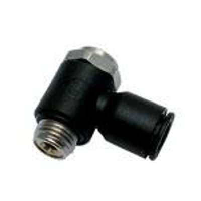 Parker Legris drøvlebanjo 7010 med Ø6 mm udgang og 1/4" BSPP gevind i sort teknisk polymer.