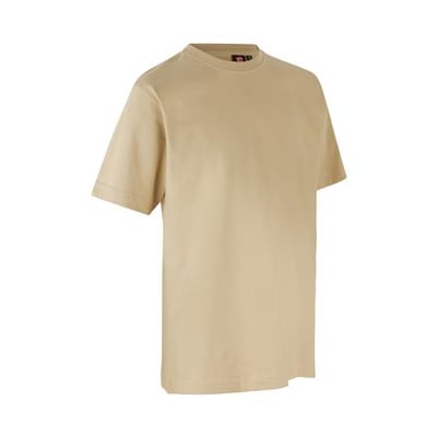 ID Identity T-shirt til børn i beige med rund hals og korte ærmer, vist på hvid baggrund.