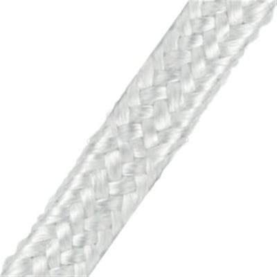 Firkantet hvid glassnor af E-glasfibre med dimensionerne 15x15 mm, ideel til pakning og tætning op til 550°C.