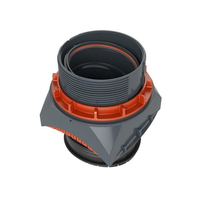 Gråt påboringssæt i PVC-U med orange detaljer, designet til tilslutning på kloakrør fra Ø300-1000mm.