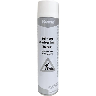 Kema Vej- og markeringsspray i hvid, med et advarselsskilt med en person, der arbejder med skovl, på dåsen.