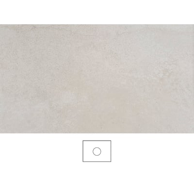 Svedbergs Jura bordplade i beige med 61 x 46 cm mål og uden armaturhul, vist ovenfra med en enkel stregtegning nedenunder.