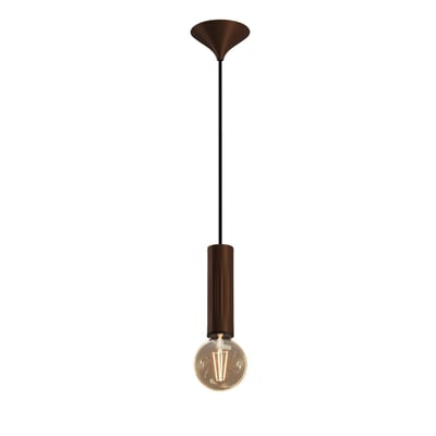 3D Cord-serie pendel i medium størrelse med lodret design i fin bronze og en 3 meter sort kabel, monteret med en E27 fatning.