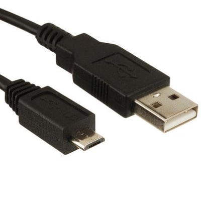 S Black USB 2.0 kabel med USB A han til Micro B han stik, 3 meter langt kabel på hvid baggrund.