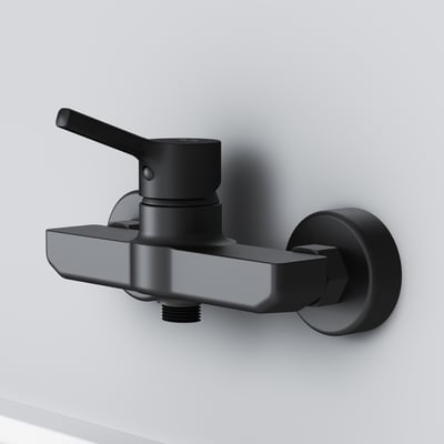 AM.PM X-Joy S brusebatteri i mat sort messing med 1-grebs betjening og 150 mm centerafstand på en lys grå baggrund.