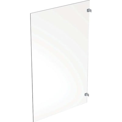 Ifö Showerama Art brusevæg, 900 x 2000 mm, med sølvfarvede beslag og klart glas på hvid baggrund.