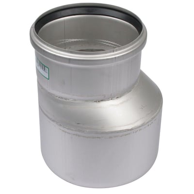 Blücher koncentrisk overgang i syrefast stål, 160mm indløb og 200mm udløb, isoleret på hvid baggrund.