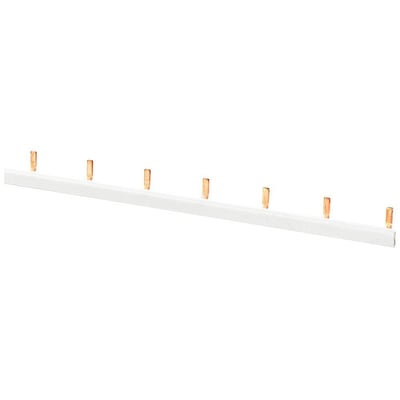 Siemens 1-faset stiftskinne med hvid isolering og 10mm² forbindelse, med otte kobberstifter synlige.