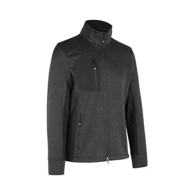 ID Identity strikfleece cardigan i grafit melange med sort kontrast, lynlås og brystlomme.