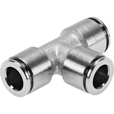 Festo T-forbindelse NPQH-T-Q12-E-P10, en pneumatisk push-in T-kobling i metal med 11 mm nominel størrelse.