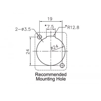 Teknisk tegning af Delock Keystone holder med dimensioner for monteringshul og modul.