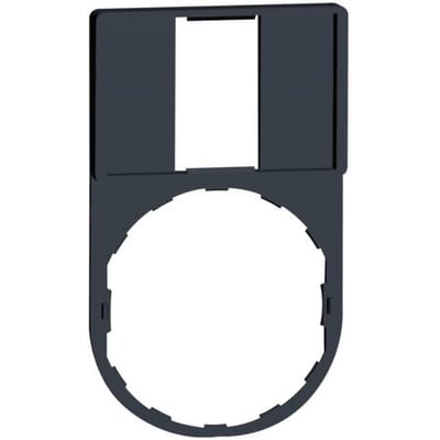 Schneider Electric ZBZ33 sort skilteholder til 18 x 27mm skilt, viser den rektangulære åbning og den cirkulære monteringsdel.