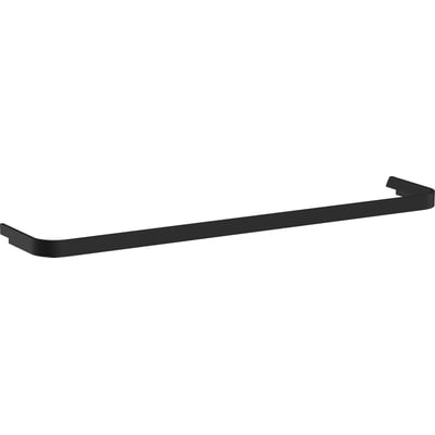 Nærbillede af Hansgrohe Xelu Q håndklædeholder, viser dens moderne design og mat sorte finish i zink-trykstøb.