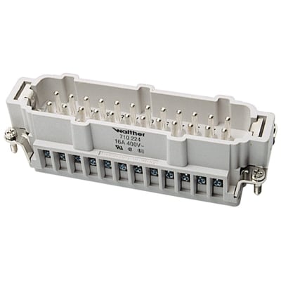 Grå Procon B stikindsats med 24 poler og skrueklemmer til 16A, 500V fra Walther.