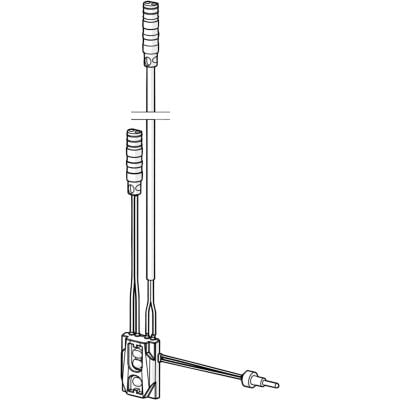 Stregtegning af Oras-sensor type 1018205V med ledninger og stik til sanitetsinstallation.