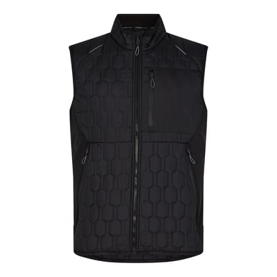 Sort Engel 5370-604 vest i størrelse L med quiltede paneler og lynlåslommer, perfekt til arbejde og fritid.