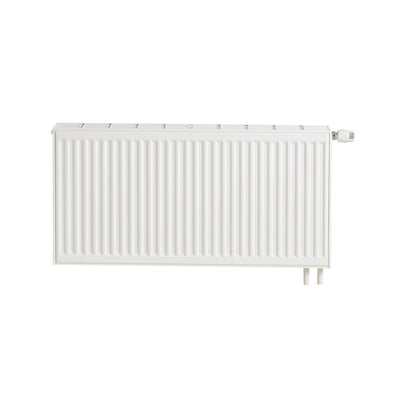 Hvid Unite radiator H600 T22 L0700 med synlig ventil til højre og dekorativ toprist.