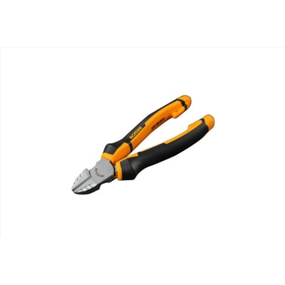 Ironside HD-sidebidetang på 180 mm med sort og orange 2-komponentgreb, vist skråt med klippehovederne åbne.