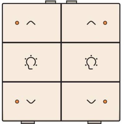 Niko dæmpertryk i creme med seks knapper og symboler til lysstyring, vist med en illustration.