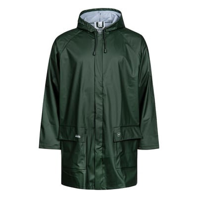 Lyngsøe Rainwear grøn regnjakke LR48 PU i størrelse 2XL, med fast hætte og to frontlommer.